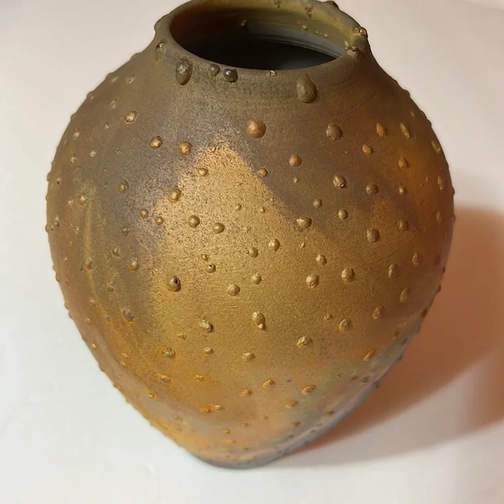 Signed Norman Bacon, Textured Raku Glaze Art Pottery